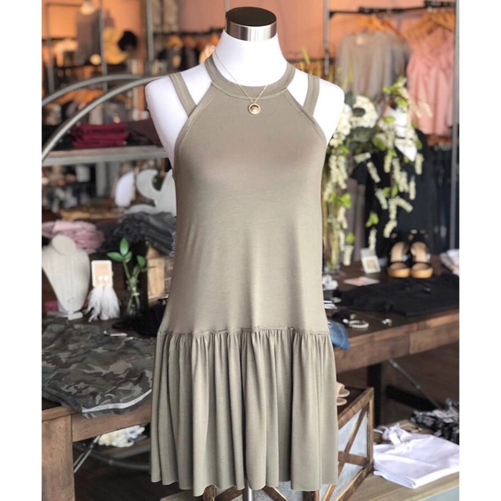 NWT Wishlist Drop Waist Olive Halter Dress M